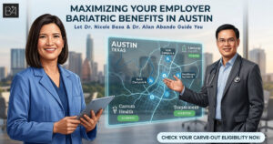 Dr. Nicole Basa and Dr. Alan Abando, Austin bariatric surgeons, accepting Lantern and Carrum Health employer benefits.