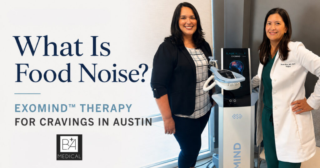 Patient with Dr. Nicole Basa MD next to EXOMIND therapy machine at B+A Medical Center Austin TX