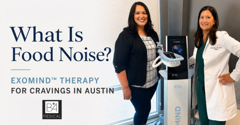 Patient with Dr. Nicole Basa MD next to EXOMIND therapy machine at B+A Medical Center Austin TX