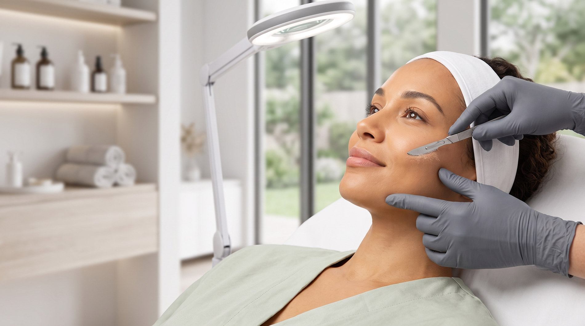 Professional dermaplaning treatment being performed at B+A Medical Aesthetics in Austin